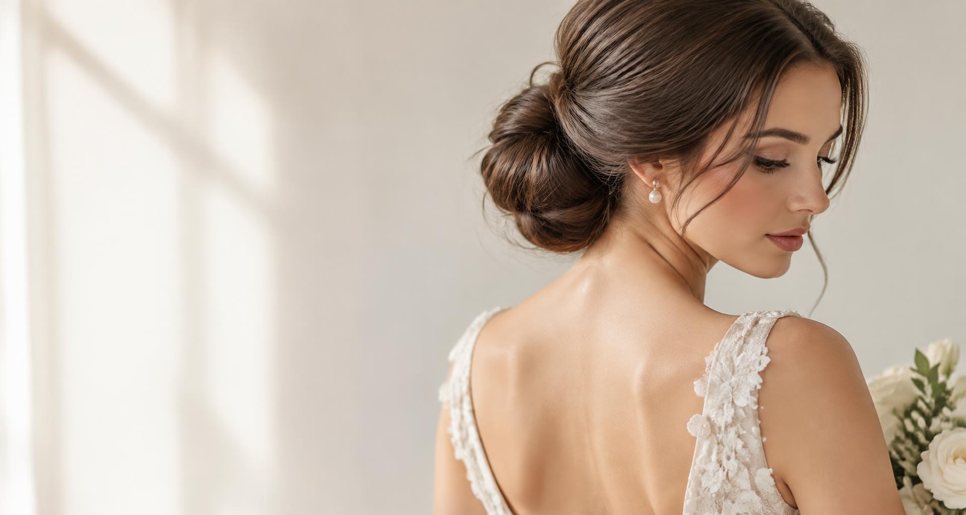 Bridal inspiration: a softly sculpted brunette chignon and pearl earrings
