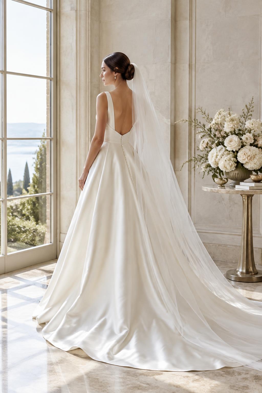 Bridal inspiration: an ivory gown and flowing veil in natural light